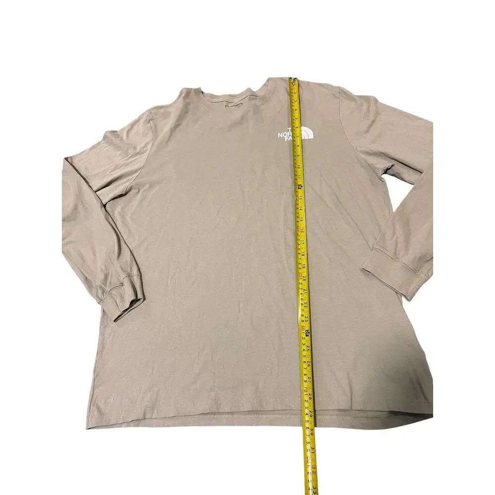 The North Face Mens XL Long Sleeve Shirt Beige Tan Logo Never Stop Exploring